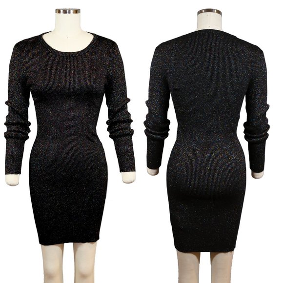 BCBGeneration Black Knit Dress with Rainbow Sparkles - Size MD - Picture 1 of 9